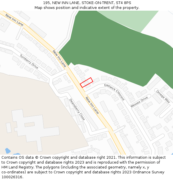 195, NEW INN LANE, STOKE-ON-TRENT, ST4 8PS: Location map and indicative extent of plot