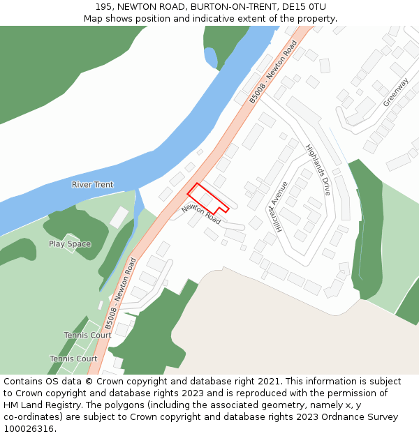 195, NEWTON ROAD, BURTON-ON-TRENT, DE15 0TU: Location map and indicative extent of plot
