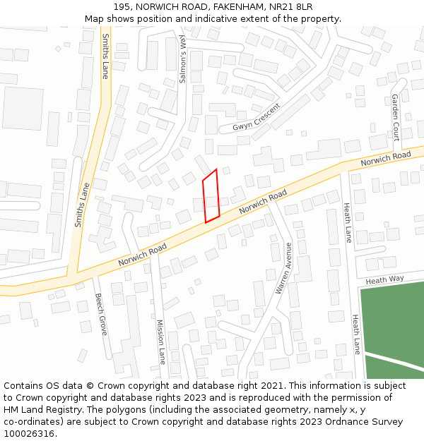 195, NORWICH ROAD, FAKENHAM, NR21 8LR: Location map and indicative extent of plot