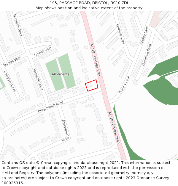 195, PASSAGE ROAD, BRISTOL, BS10 7DL: Location map and indicative extent of plot