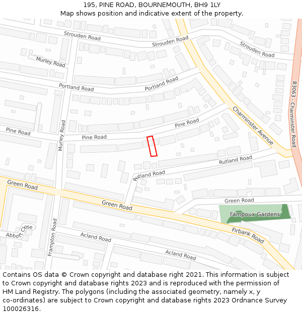 195, PINE ROAD, BOURNEMOUTH, BH9 1LY: Location map and indicative extent of plot
