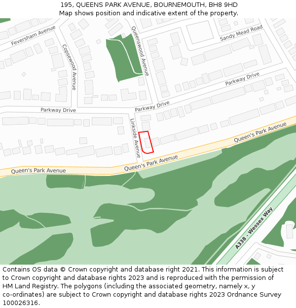 195, QUEENS PARK AVENUE, BOURNEMOUTH, BH8 9HD: Location map and indicative extent of plot