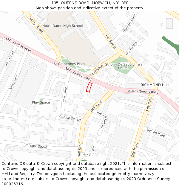 195, QUEENS ROAD, NORWICH, NR1 3PP: Location map and indicative extent of plot