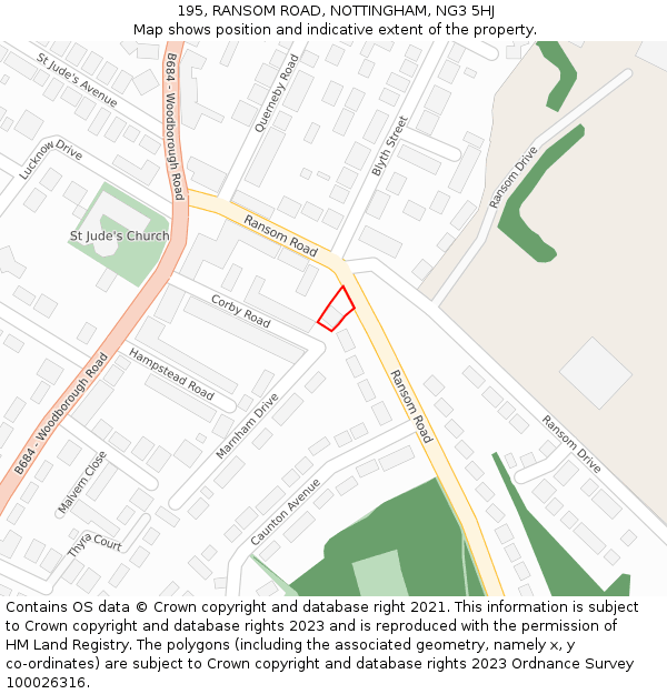 195, RANSOM ROAD, NOTTINGHAM, NG3 5HJ: Location map and indicative extent of plot