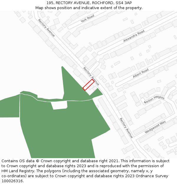 195, RECTORY AVENUE, ROCHFORD, SS4 3AP: Location map and indicative extent of plot