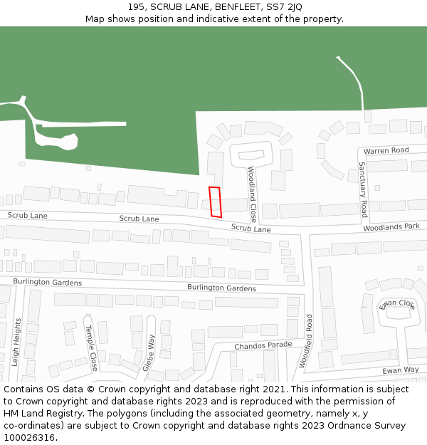 195, SCRUB LANE, BENFLEET, SS7 2JQ: Location map and indicative extent of plot