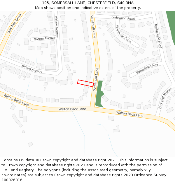 195, SOMERSALL LANE, CHESTERFIELD, S40 3NA: Location map and indicative extent of plot