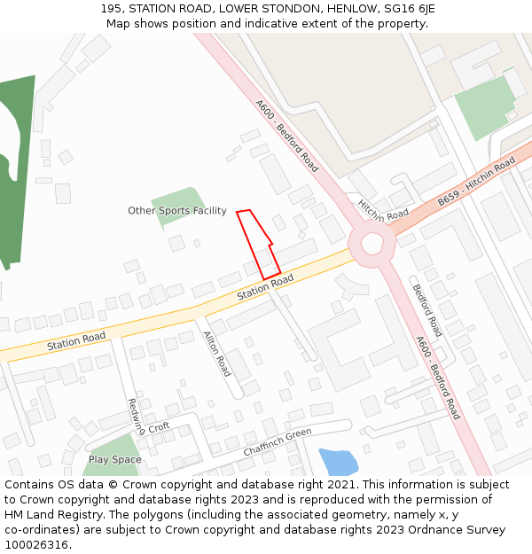 195, STATION ROAD, LOWER STONDON, HENLOW, SG16 6JE: Location map and indicative extent of plot
