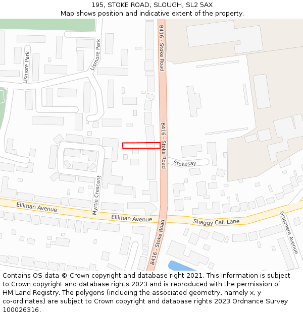 195, STOKE ROAD, SLOUGH, SL2 5AX: Location map and indicative extent of plot
