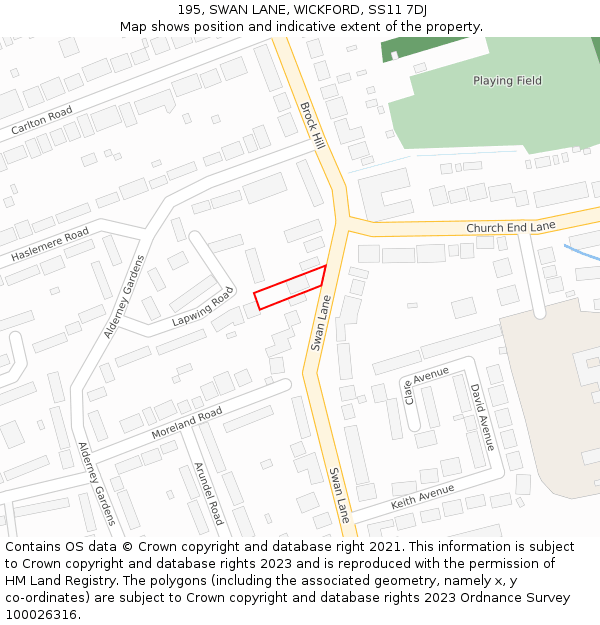 195, SWAN LANE, WICKFORD, SS11 7DJ: Location map and indicative extent of plot