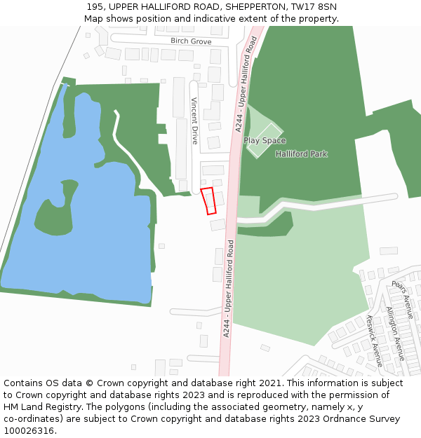 195, UPPER HALLIFORD ROAD, SHEPPERTON, TW17 8SN: Location map and indicative extent of plot