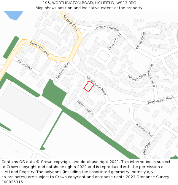 195, WORTHINGTON ROAD, LICHFIELD, WS13 8PG: Location map and indicative extent of plot