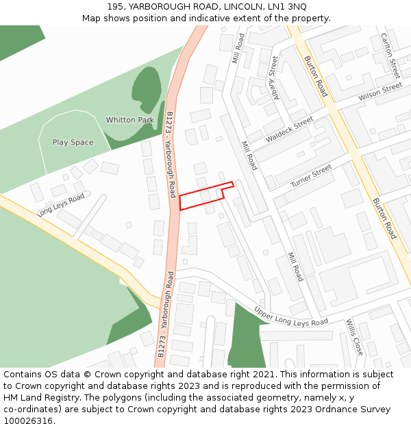 195, YARBOROUGH ROAD, LINCOLN, LN1 3NQ: Location map and indicative extent of plot