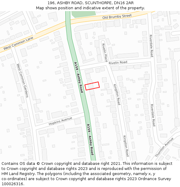 196, ASHBY ROAD, SCUNTHORPE, DN16 2AR: Location map and indicative extent of plot