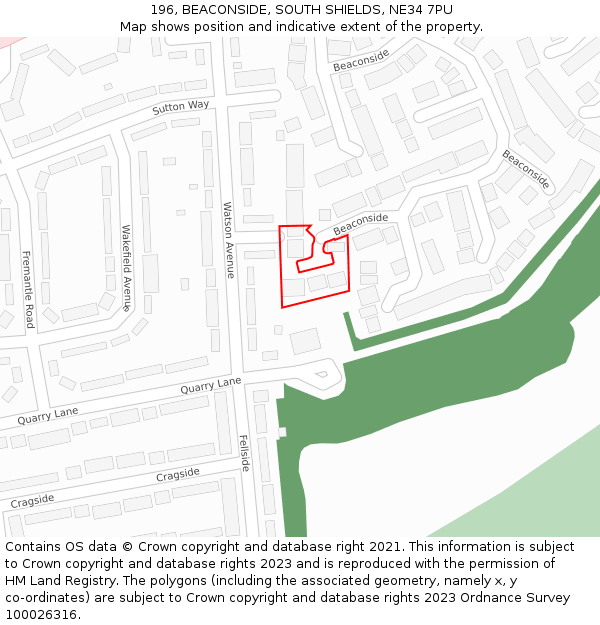 196, BEACONSIDE, SOUTH SHIELDS, NE34 7PU: Location map and indicative extent of plot