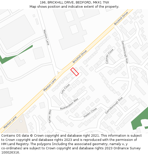 196, BRICKHILL DRIVE, BEDFORD, MK41 7NX: Location map and indicative extent of plot