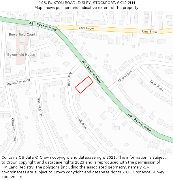 196, BUXTON ROAD, DISLEY, STOCKPORT, SK12 2LH: Location map and indicative extent of plot