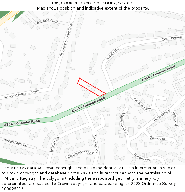 196, COOMBE ROAD, SALISBURY, SP2 8BP: Location map and indicative extent of plot