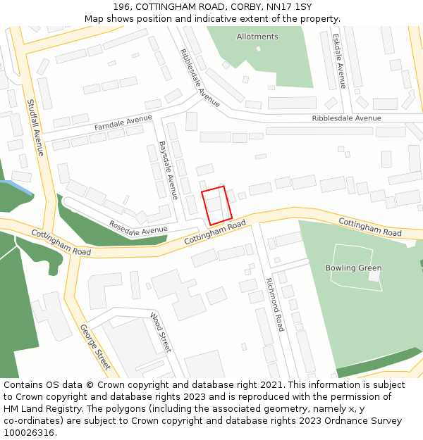196, COTTINGHAM ROAD, CORBY, NN17 1SY: Location map and indicative extent of plot