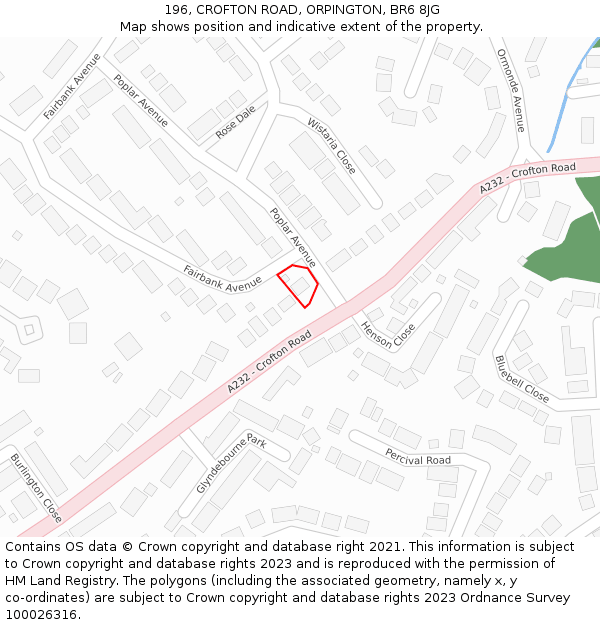 196, CROFTON ROAD, ORPINGTON, BR6 8JG: Location map and indicative extent of plot