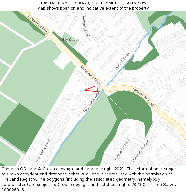 196, DALE VALLEY ROAD, SOUTHAMPTON, SO16 6QW: Location map and indicative extent of plot