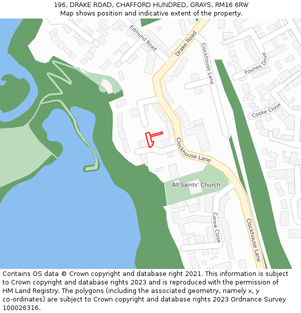 196, DRAKE ROAD, CHAFFORD HUNDRED, GRAYS, RM16 6RW: Location map and indicative extent of plot