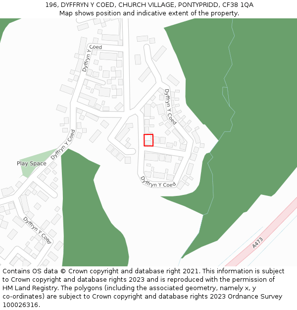 196, DYFFRYN Y COED, CHURCH VILLAGE, PONTYPRIDD, CF38 1QA: Location map and indicative extent of plot
