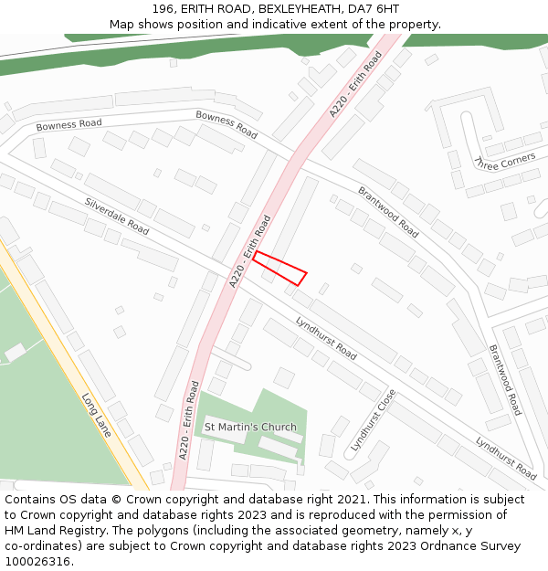 196, ERITH ROAD, BEXLEYHEATH, DA7 6HT: Location map and indicative extent of plot