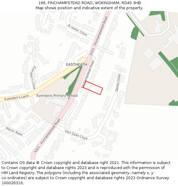 196, FINCHAMPSTEAD ROAD, WOKINGHAM, RG40 3HB: Location map and indicative extent of plot