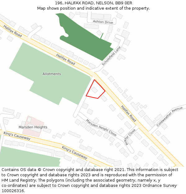 196, HALIFAX ROAD, NELSON, BB9 0ER: Location map and indicative extent of plot