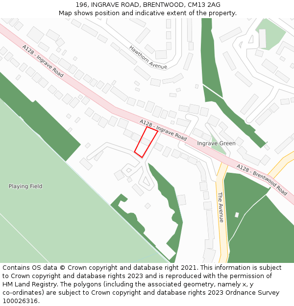 196, INGRAVE ROAD, BRENTWOOD, CM13 2AG: Location map and indicative extent of plot