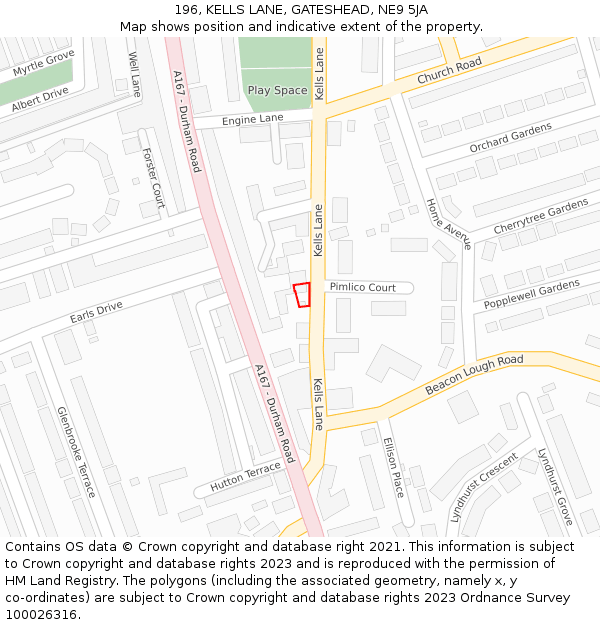 196, KELLS LANE, GATESHEAD, NE9 5JA: Location map and indicative extent of plot