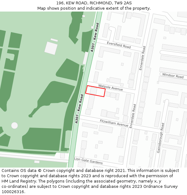 196, KEW ROAD, RICHMOND, TW9 2AS: Location map and indicative extent of plot