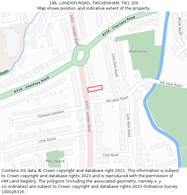 196, LONDON ROAD, TWICKENHAM, TW1 1EX: Location map and indicative extent of plot