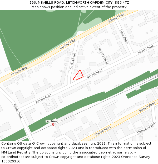 196, NEVELLS ROAD, LETCHWORTH GARDEN CITY, SG6 4TZ: Location map and indicative extent of plot