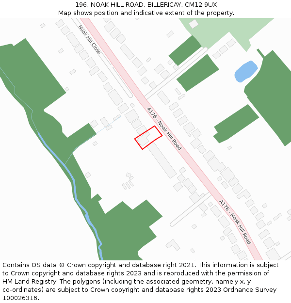196, NOAK HILL ROAD, BILLERICAY, CM12 9UX: Location map and indicative extent of plot