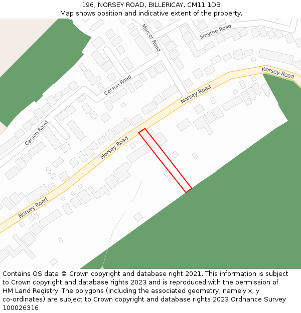196, NORSEY ROAD, BILLERICAY, CM11 1DB: Location map and indicative extent of plot