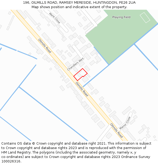 196, OILMILLS ROAD, RAMSEY MERESIDE, HUNTINGDON, PE26 2UA: Location map and indicative extent of plot