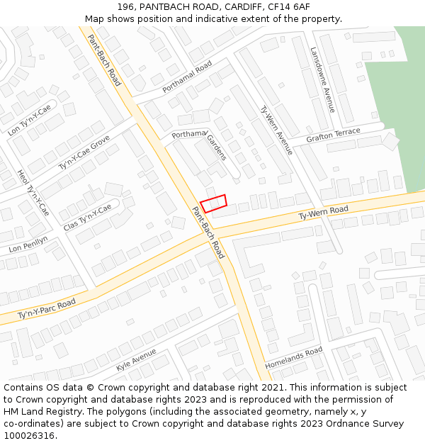 196, PANTBACH ROAD, CARDIFF, CF14 6AF: Location map and indicative extent of plot
