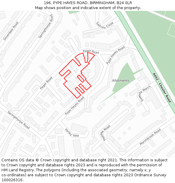 196, PYPE HAYES ROAD, BIRMINGHAM, B24 0LR: Location map and indicative extent of plot