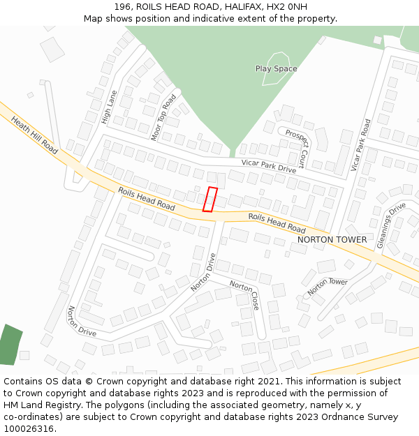 196, ROILS HEAD ROAD, HALIFAX, HX2 0NH: Location map and indicative extent of plot
