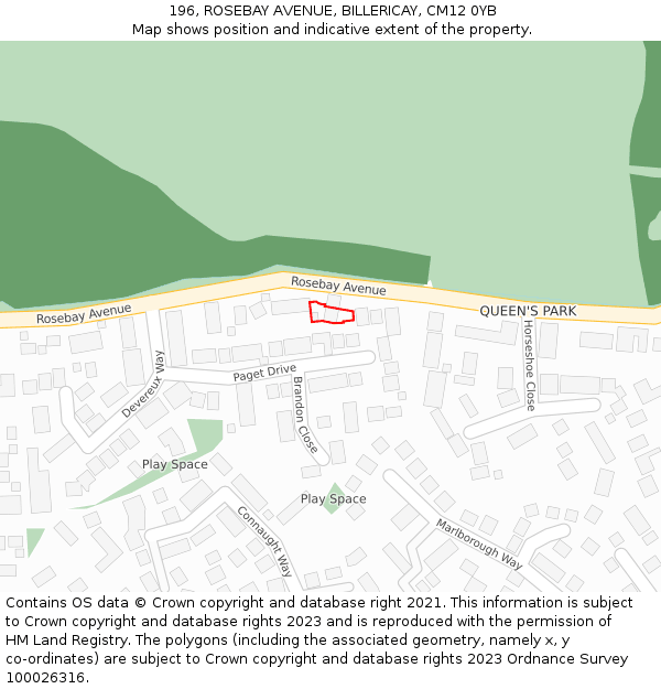 196, ROSEBAY AVENUE, BILLERICAY, CM12 0YB: Location map and indicative extent of plot