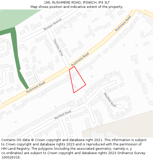 196, RUSHMERE ROAD, IPSWICH, IP4 3LT: Location map and indicative extent of plot