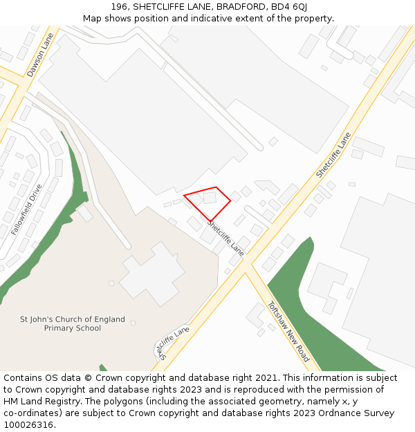 196, SHETCLIFFE LANE, BRADFORD, BD4 6QJ: Location map and indicative extent of plot