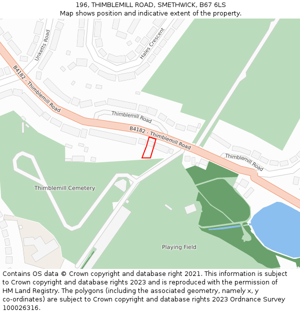 196, THIMBLEMILL ROAD, SMETHWICK, B67 6LS: Location map and indicative extent of plot