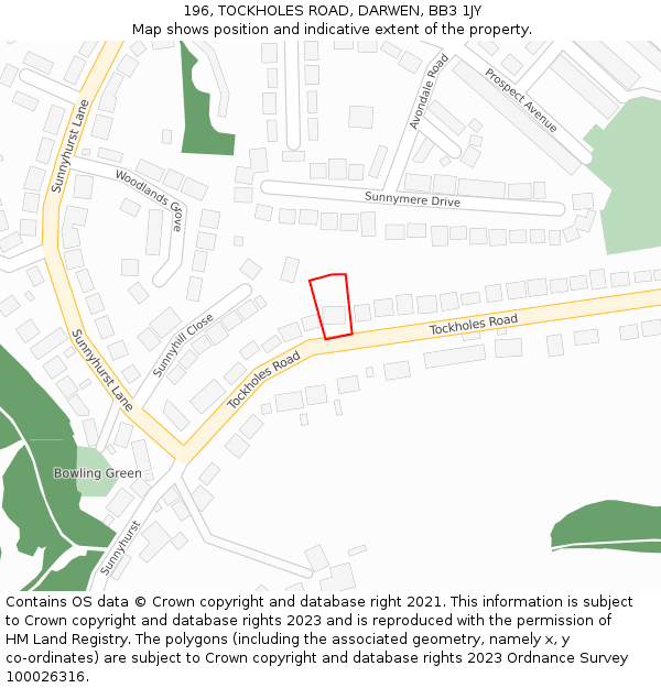 196, TOCKHOLES ROAD, DARWEN, BB3 1JY: Location map and indicative extent of plot