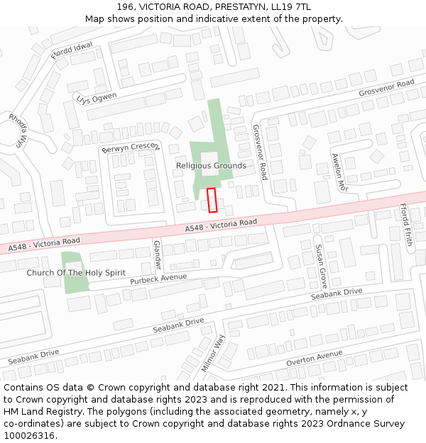 196, VICTORIA ROAD, PRESTATYN, LL19 7TL: Location map and indicative extent of plot