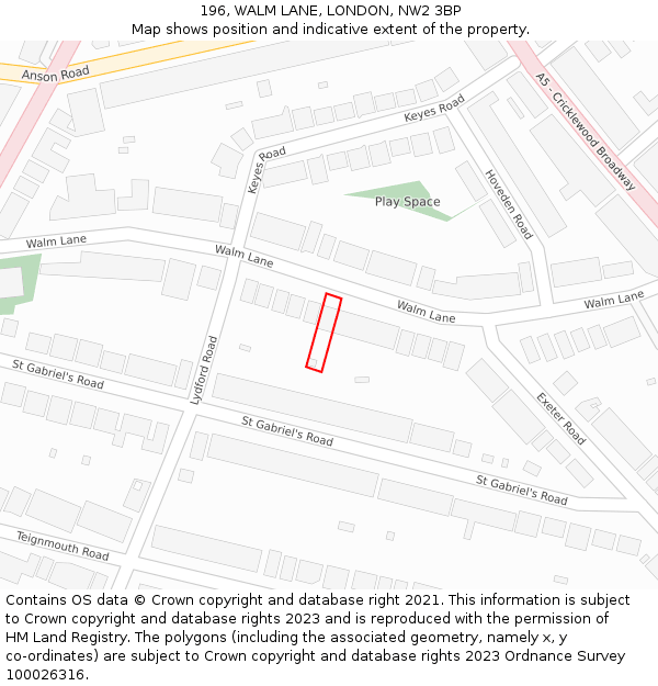 196, WALM LANE, LONDON, NW2 3BP: Location map and indicative extent of plot