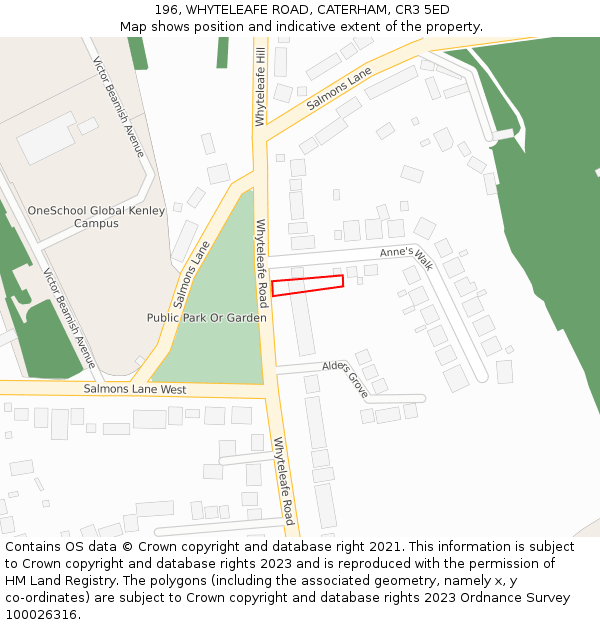 196, WHYTELEAFE ROAD, CATERHAM, CR3 5ED: Location map and indicative extent of plot