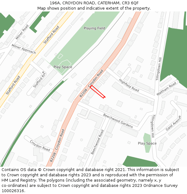 196A, CROYDON ROAD, CATERHAM, CR3 6QF: Location map and indicative extent of plot